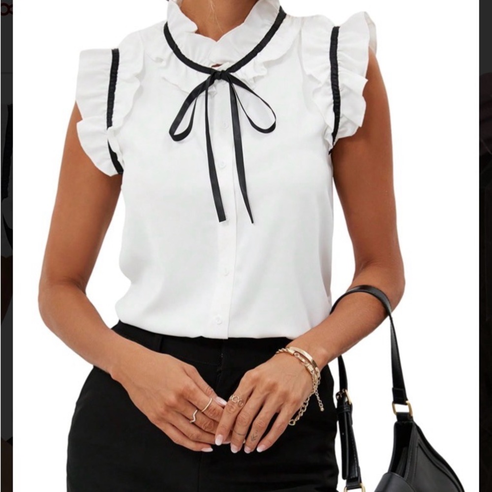 Women's White Ruffle Sleeve Top